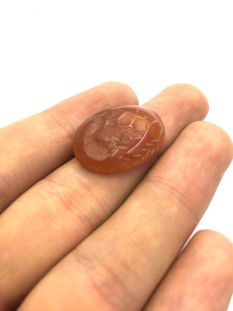 Afghan Genuine Natural Antique Agate Seal Intaglio Engraved Stamp Pendant Oval Shape Beads Collectibles Gemstone Near Eastern