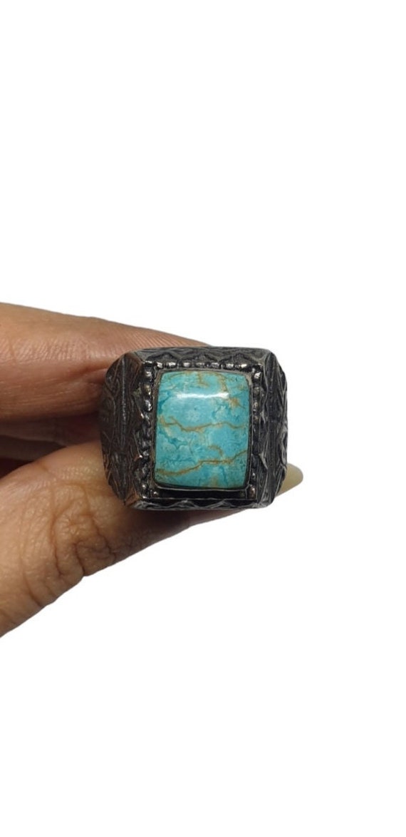 Antique Afghan Turquoise Inlaid Silver Plated Men… - image 1