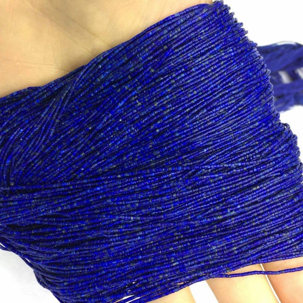 Petite graine afghane naturelle petite Mini Heishi bleu brin de pierre de Lapis Lazuli de qualité supérieure 1-1.5mm. Entretoise en vrac pour la fabrication de bijoux en perles 14,5"