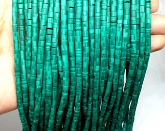 Natural Afghan Tube Malachite Semi Precious Gemstone Strand 12.5" 2-3mm. Spacer Loose Beads Jewelry Making Supplies Necklace, Bracelet