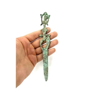 Raro único genuíno antigo antigo bronze figural abridor de carta gravado decoração para casa coleção de arte vintage