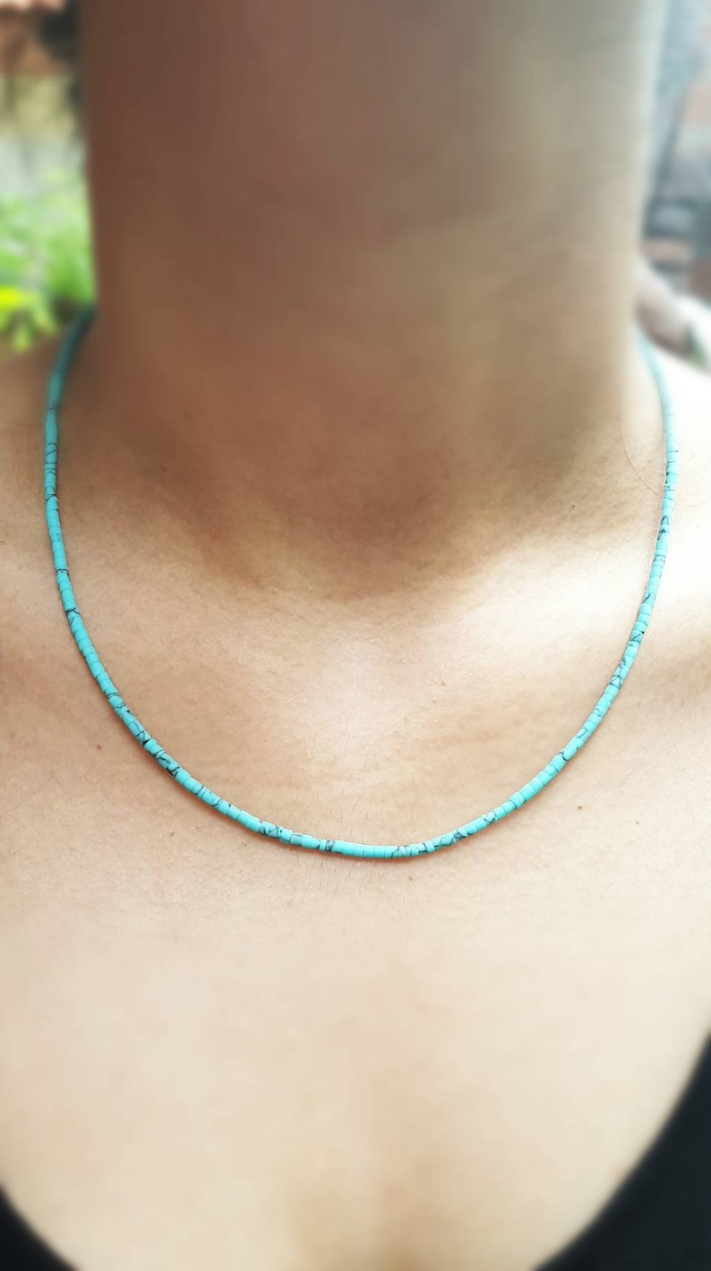 Genuine Turquoise Tiny Seed Beads Necklace Gemstone Minimalist Etsy Australia