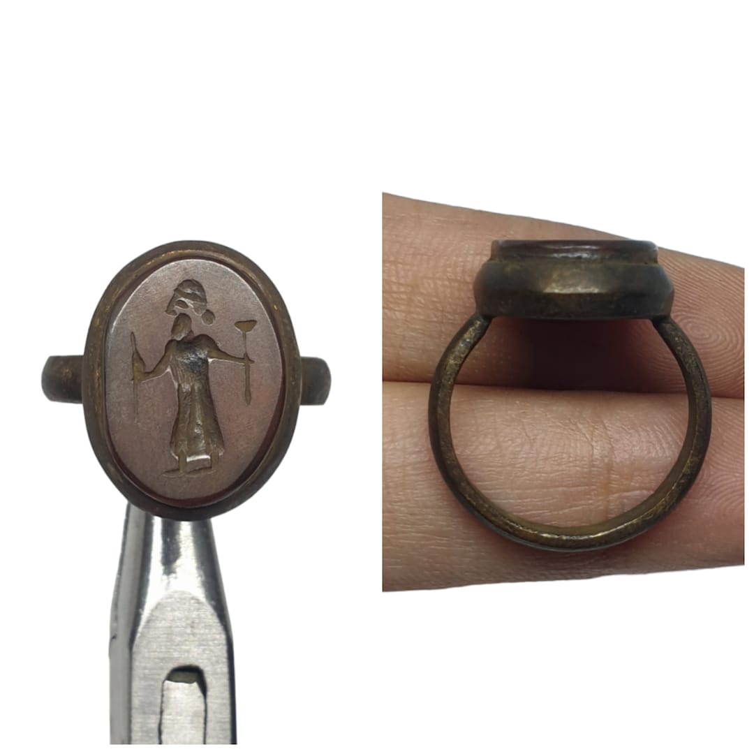Antique Ancient Genuine Natural Agate Oval Bronze Stamp Ring Roman ...