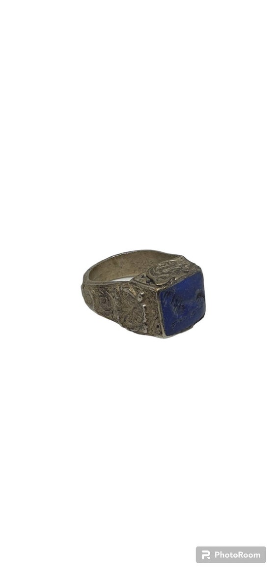 Ancient Genuine Lapis Lazuli Square Ring Animal T… - image 3