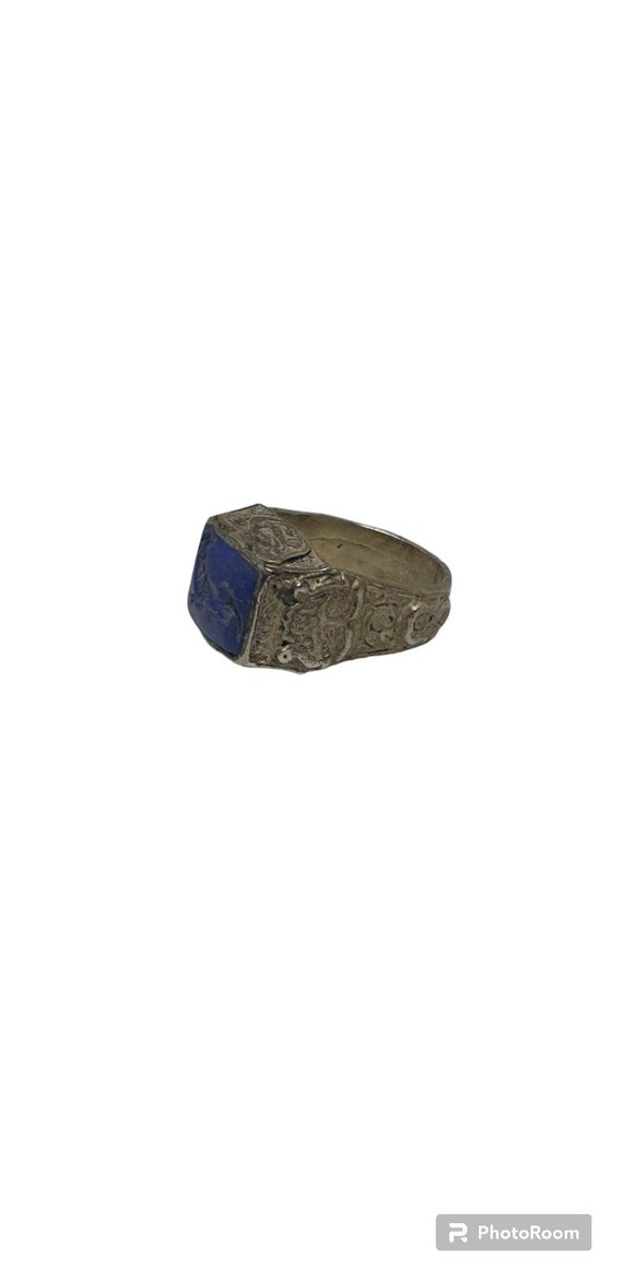 Ancient Genuine Lapis Lazuli Square Ring Animal T… - image 2