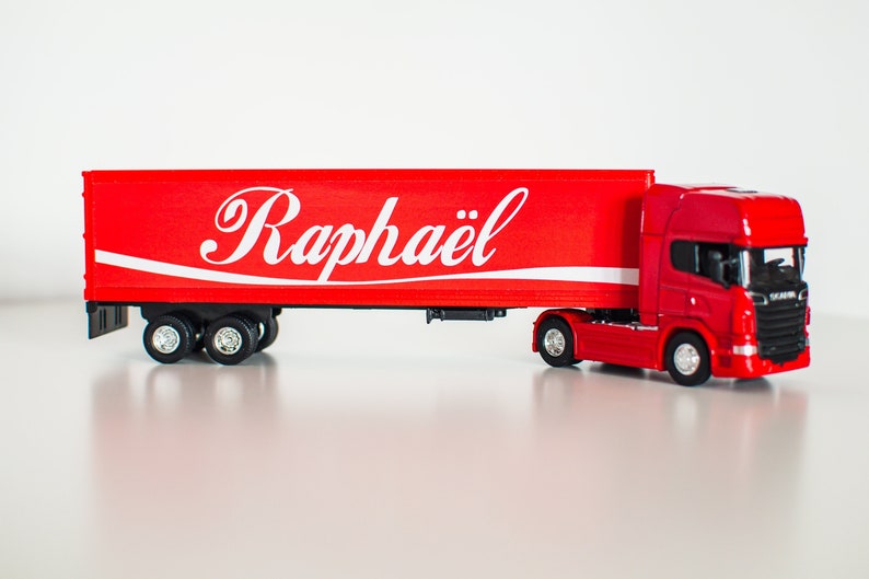 Camion semi remorque personnalisé, camion miniature personnalisé, jouet camion personnalisé, camion personnalisé prénom, jouet camion Red