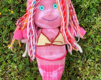 Valentina - OOAK Handmade Sock Doll / Mermaid Doll / Cloth Doll / Tie Dye Doll / Weird Doll / Plushie
