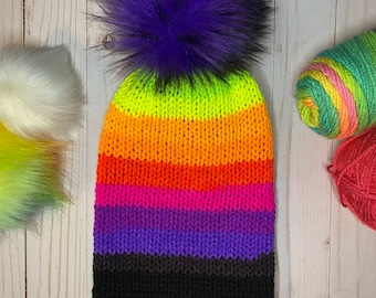 Winter hat, winter beanie, the evil twin beanie, the tiktok hat, knit hat, knit beanie, rainbow hat