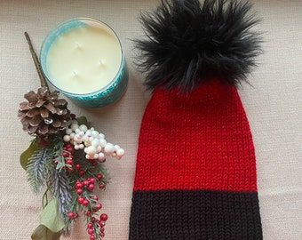 Faux brim knit beanie, knit hat, knit beanie, winter hat, winter beanie, sparkly hat