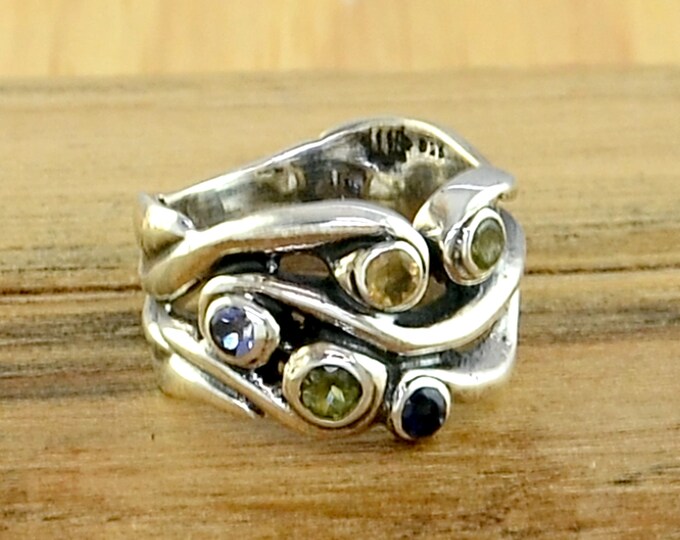 Multi Gemstones Silver Ring Multi Gemstones Handmade Silver Jewelry Multi Gemstones Sterling Silver Ring Multi Gemstone Jewelry