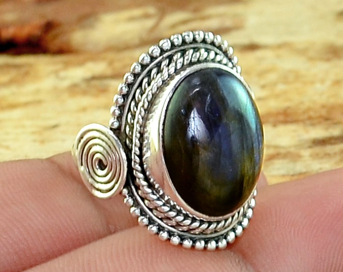 Boho Jewelry Gemstone Jewelry Labradorite 925 Sterling Silver Ring Blue Fire Labradorite Silver Ring Labradorite Handmade Silver Jewelry