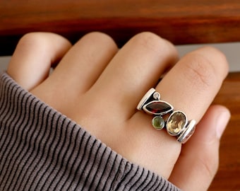 Multi Gemstones Silver Ring, Multi Gemstones Sterling Silver Ring, Multi Gemstones Handmade Silver Jewelry, Multi Gemstone Jewelry