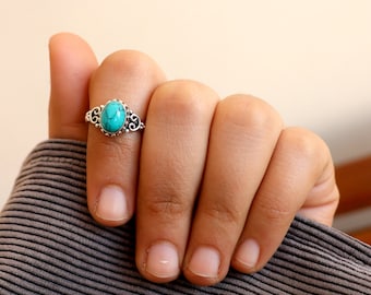 Turquoise Silver Ring, Turquoise 925 Sterling Silver Ring, Turquoise Handmade Silver Jewelry, Gemstone Jewelry, Boho Jewelry, Gift for Her