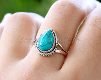 Turquoise Silver Ring, Turquoise 925 Sterling Silver Ring, Turquoise Handmade Silver Jewelry, Gemstone Jewelry, Boho Jewelry, Gift for Her