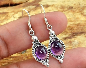 Natural Amethyst Ring - 925 Sterling Silver - Handmade Ring Jewelry -Ring - Close Setting - Round Plain  - Promise Ring