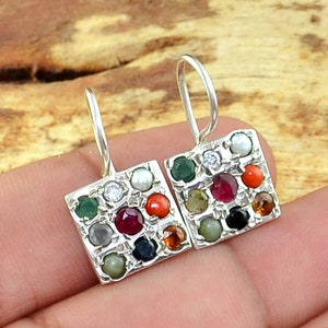 Navratan Earring, Multi Stone 925 Sterling Silver Earring, Handmade Silver Earring, Navratan Silver Jewelry, Designer Handmade Jewelry