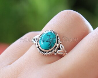 Turquoise Silver Ring, Turquoise 925 Sterling Silver Ring, Turquoise Handmade Silver Jewelry, Gemstone Jewelry, Boho Jewelry, Gift for Her