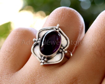 Amethyst Silver Ring, Amethyst 925 Sterling Silver Ring, Amethyst Handmade Silver Jewelry, Gemstone Jewelry, Boho Jewelry, Gift for Her