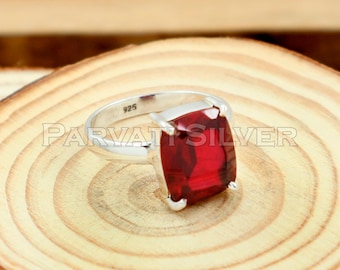 Ruby Ring, Handmade 925 Sterling Silver Ruby Ring, Lab Created Ruby Ring, Statement Ring, Dainty Ring, Engagement Ring, Gift for Her