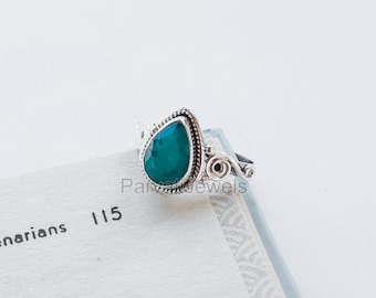 Indian Emerald Silver Ring, 925 Sterling Silver Ring, Emerald Handmade Ring, Silver Jewelry, Gemstone Jewelry, Boho Jewelry, Gift For Her