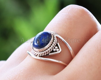 Lapis Lazuli Silver Ring, Lapis Lazuli 925 Sterling Silver Ring, Lapis Handmade Silver Jewelry, Gemstone Jewelry, Boho Jewelry, Gift for Her