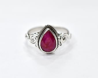Indian Ruby Silver Ring, 925 Sterling Silver Ring, Ruby Handmade Ring, Silver Jewelry, Gemstone Jewelry, Boho Jewelry, Gift For Her