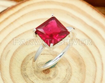 Ruby Ring, Handmade 925 Sterling Silver Ruby Ring, Lab Created Ruby Ring, Statement Ring, Dainty Ring, Engagement Ring, Gift for Her