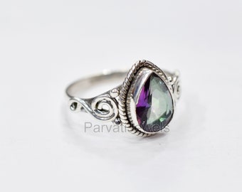 Mystic Topaz Silver Ring, 925 Sterling Silver Ring, Mystic Topaz Handmade Ring, Silver Jewelry, Gemstone Jewelry, Boho Jewelry, Gift For Her
