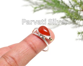 AA Natural Carnelian Silver Ring, 925 Sterling Silver Ring, Dainty Silver Ring, Handcrafted Ring, Gemstone Silver Ring