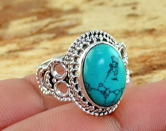 Turquoise Silver Ring, Turquoise 925 Sterling Silver Ring, Turquoise Handmade Silver Jewelry, Gemstone Jewelry, Boho Jewelry, Gift for Her