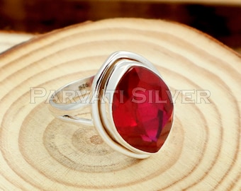 Ruby Ring, Handmade 925 Sterling Silver Ruby Ring, Lab Created Ruby Ring, Statement Ring, Dainty Ring, Engagement Ring, Gift for Her