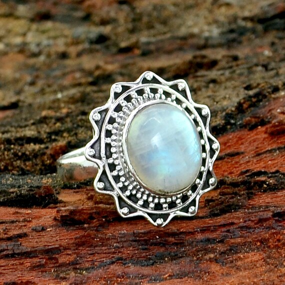 Rainbow Moonstone Ring, Sterling Silver Rings for Women