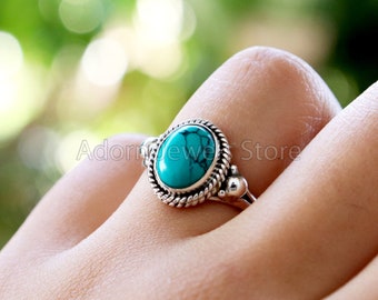 Turquoise Silver Ring, Turquoise 925 Sterling Silver Ring, Turquoise Handmade Silver Jewelry, Gemstone Jewelry, Boho Jewelry, Gift for Her