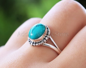 Turquoise Silver Ring, 925 Sterling Silver Ring, Turquoise Handmade Silver Jewelry, Gemstone Jewelry, Boho Jewelry, Gift for Her