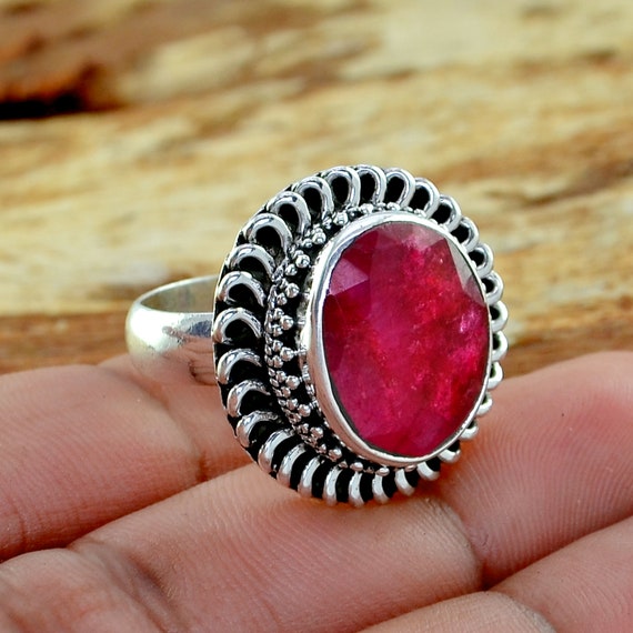 Anello in argento con rubino indiano, anello in argento sterling
