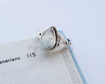 Natural Rainbow Moonstone Silver Ring, 925 Sterling Silver Ring, moonstone Handmade Ring, Silver Jewelry, Boho Jewelry, Gift For Her
