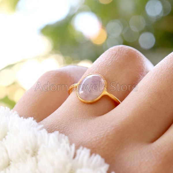 18k Gold Vermeil Ring, Gold Plated 925 Sterling Silver Handmade Ring, Rainbow Moonstone Gold Vermeil Ring, Gold Filled Ring, Handmade Ring