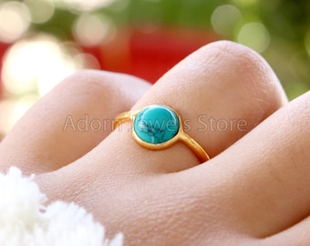 18k Gold Vermeil Ring, Gold Plated 925 Sterling Silver Handmade Ring, Turquoise Gold Vermeil Ring, Gold Filled Ring, Handmade Ring