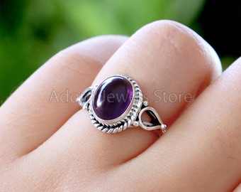 Amethyst Silver Ring, Amethyst 925 Sterling Silver Ring, Amethyst Handmade Silver Jewelry, Gemstone Jewelry, Boho Jewelry, Gift for Her