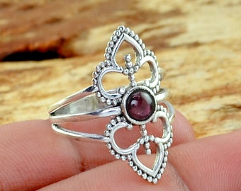 Drottningkronring, Granatring, Granatring i 925 sterlingsilver, Silverkronring, Prinsessring, Bali-designring, Handgjorda silversmycken