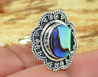 Aeravida Abalone Shell Sun Ring – .925 Sterling Silver, Vibrant Inlay, Tiny Comfort Fit Band, Gift For Women