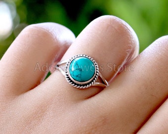 Turquoise Silver Ring, Turquoise 925 Sterling Silver Ring, Turquoise Handmade Silver Jewelry, Gemstone Jewelry, Boho Jewelry, Gift for Her