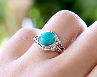 Turquoise Silver Ring, Turquoise 925 Sterling Silver Ring, Turquoise Handmade Silver Jewelry, Gemstone Jewelry, Boho Jewelry, Gift for Her