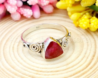 Indian Ruby Silver Ring, Indian Ruby 925 Sterling Silver Ring, Indian Ruby Handmade Jewelry, Boho Jewelry, Gemstone Jewelry, Gift for Her