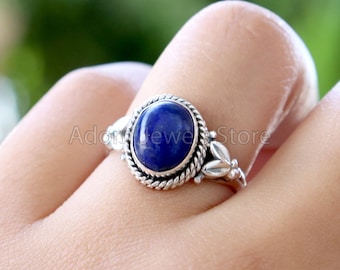 Lapis Lazuli Silver Ring, Lapis Lazuli 925 Sterling Silver Ring, Lapis Handmade Silver Jewelry, Gemstone Jewelry, Boho Jewelry, Gift for Her