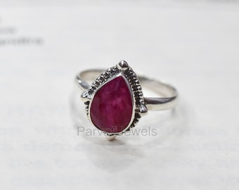 Beautiful Indian Ruby Silver Ring, 925 Sterling Silver Ring, Ruby Handmade Ring, Silver Jewelry, Gemstone Ring, Boho Ring, Gift For Her