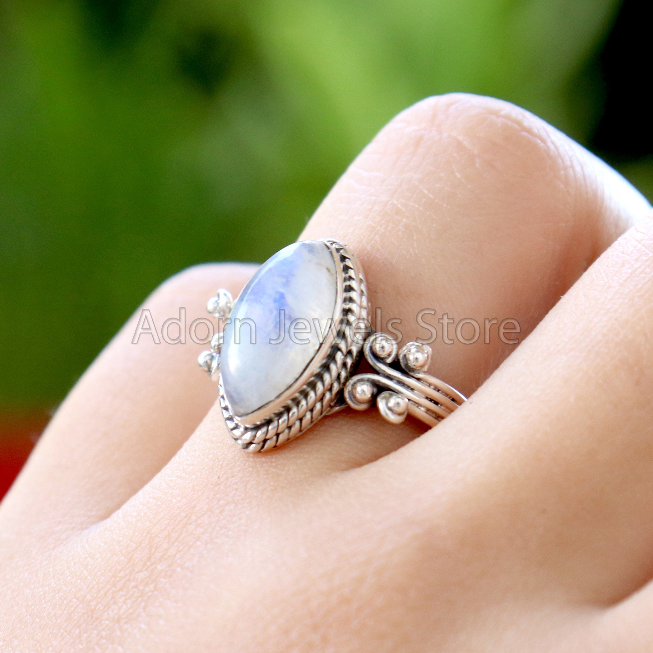 Rainbow Moonstone Ring, Sterling Silver Rings for Women Rainbow Moonstone Ring, Sterling Silver Rings for Women