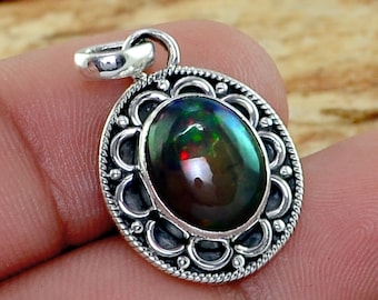 Chalama Black Opal Silver Pendant, Chalama Black Opal 925 Sterling Silver Pendant, Chalama Black Opal Handmade Jewelry, Boho Jewelry