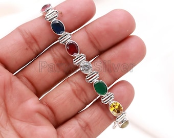 Navratan 925 Silver Bracelet, Excellent Multicolor Navratna Bracelet, Gift for her, Astrology Bracelet, handmade bracelet