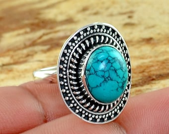 Turquoise Silver Ring, Turquoise 925 Sterling Silver Ring, Turquoise Handmade Silver Jewelry, Gemstone Jewelry, Boho Jewelry, Gift for Her